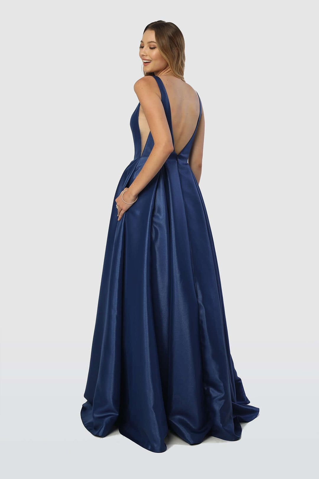 A-Line Sheer Side Cut Out Open V-Back Long Prom Dress NXE156 | Shangri-La Fashion