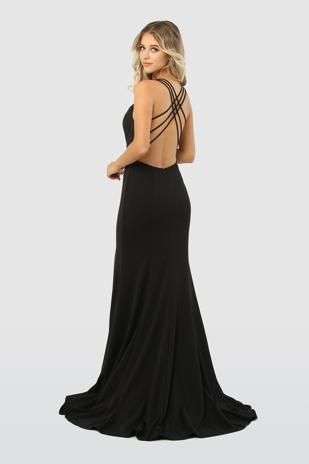 Neck Detailed Sleeveless Spaghetti Straps Side Slit Long Evening Dress NXM133 | Shangri-La Fashion