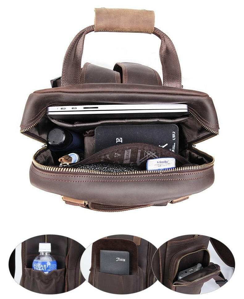 The Gaetano | Large Leather Backpack Camera Bag with Tripod Holder-11
