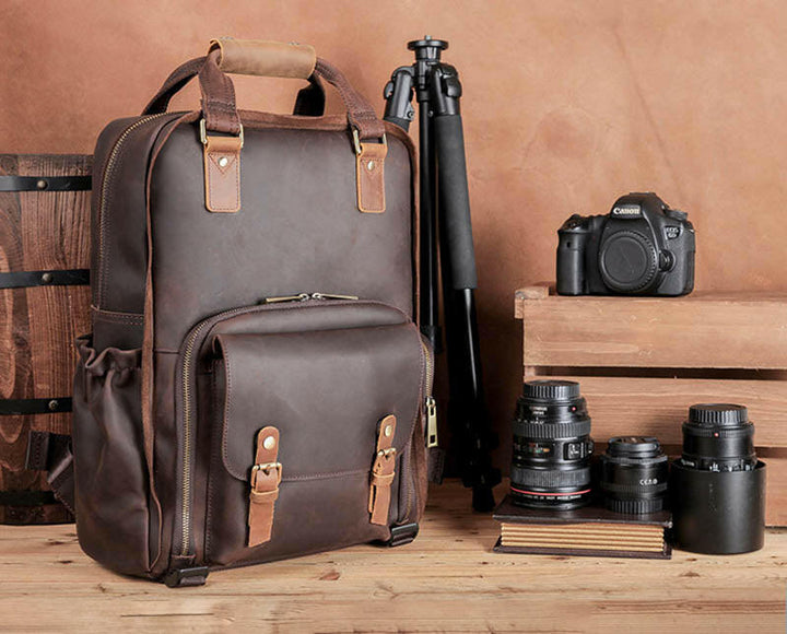 The Gaetano | Large Leather Backpack Camera Bag with Tripod Holder-5