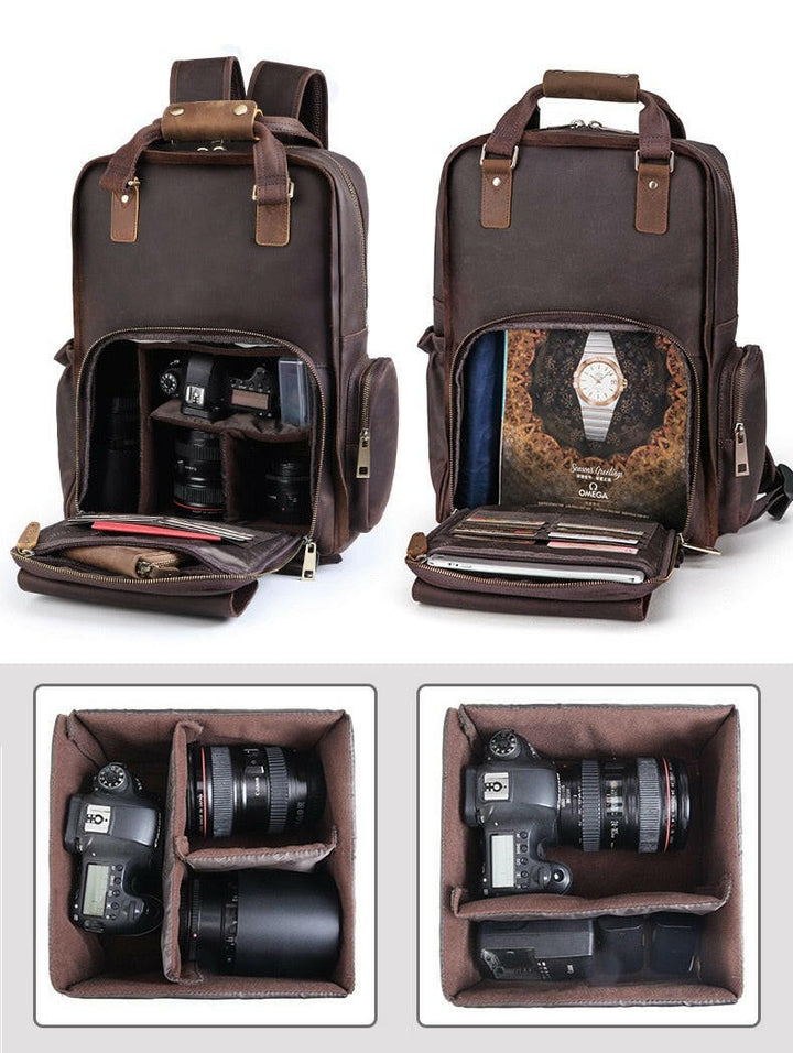 The Gaetano | Large Leather Backpack Camera Bag with Tripod Holder-10