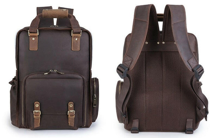 The Gaetano | Large Leather Backpack Camera Bag with Tripod Holder-12
