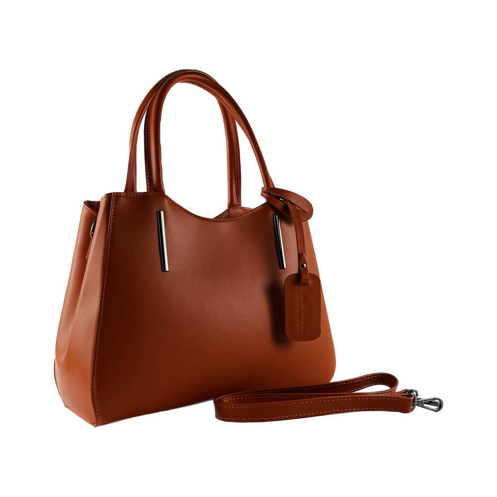 RB1004AM | Genuine Leather Handbag with removable shoulder strap and gunmetal metal snap hook attachments - Paprika color-2
