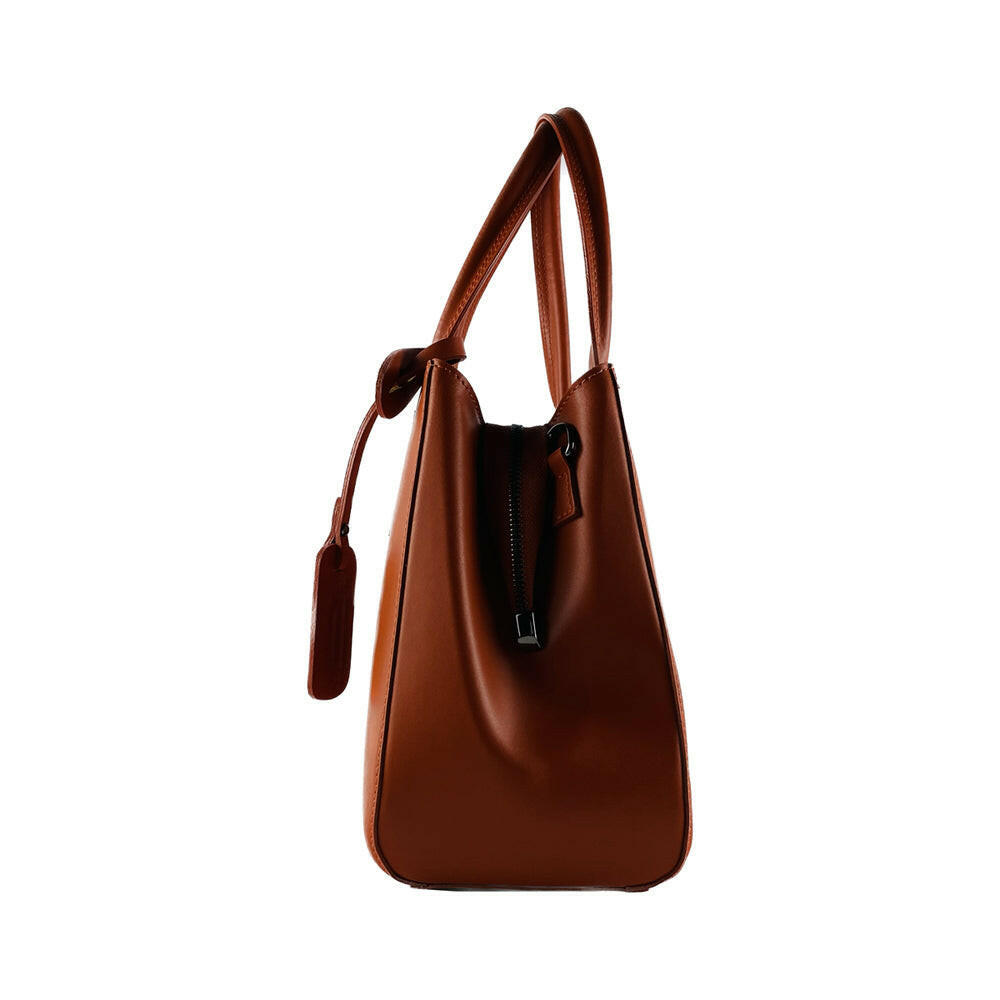 RB1004AM | Genuine Leather Handbag with removable shoulder strap and gunmetal metal snap hook attachments - Paprika color-3