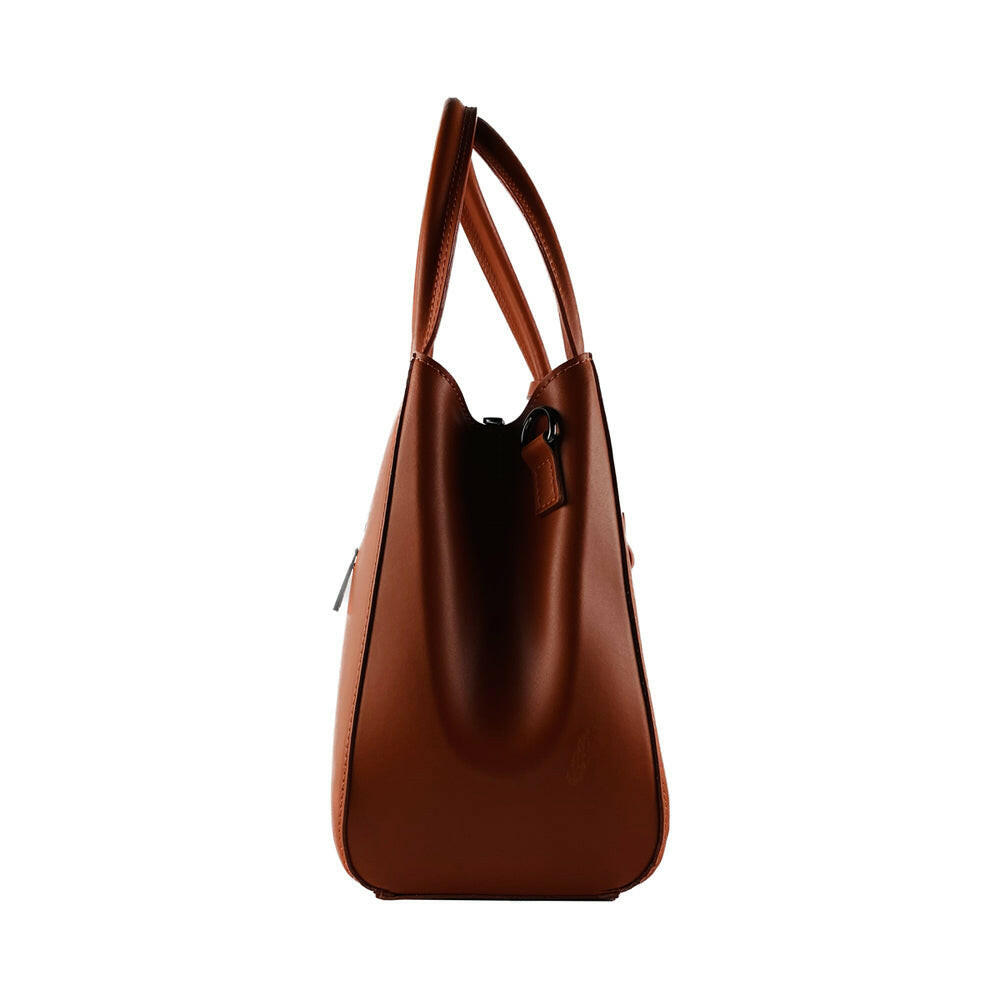RB1004AM | Genuine Leather Handbag with removable shoulder strap and gunmetal metal snap hook attachments - Paprika color-4