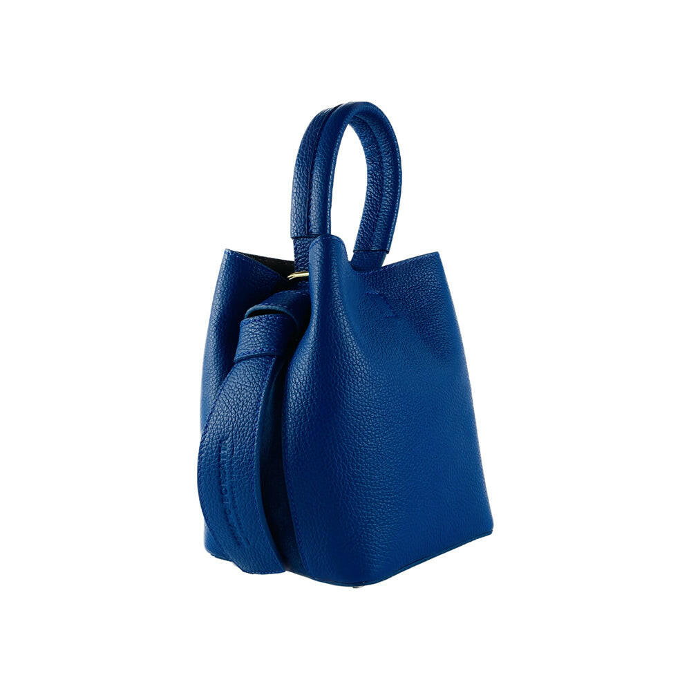 RB1006CH | Bucket Bag with Clutch in Genuine Leather Shoulder bag with shiny gold metal lobster clasp attachments - Royal Blue -0