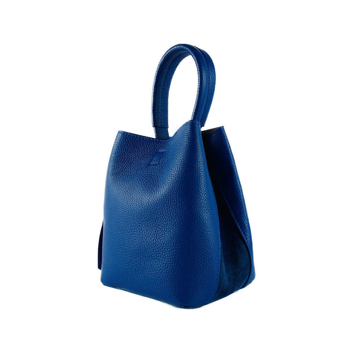 RB1006CH | Bucket Bag with Clutch in Genuine Leather Shoulder bag with shiny gold metal lobster clasp attachments - Royal Blue -1