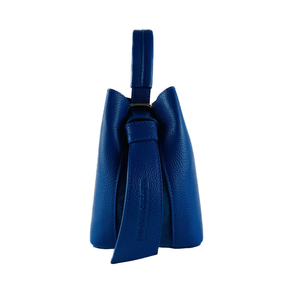 RB1006CH | Bucket Bag with Clutch in Genuine Leather Shoulder bag with shiny gold metal lobster clasp attachments - Royal Blue -2
