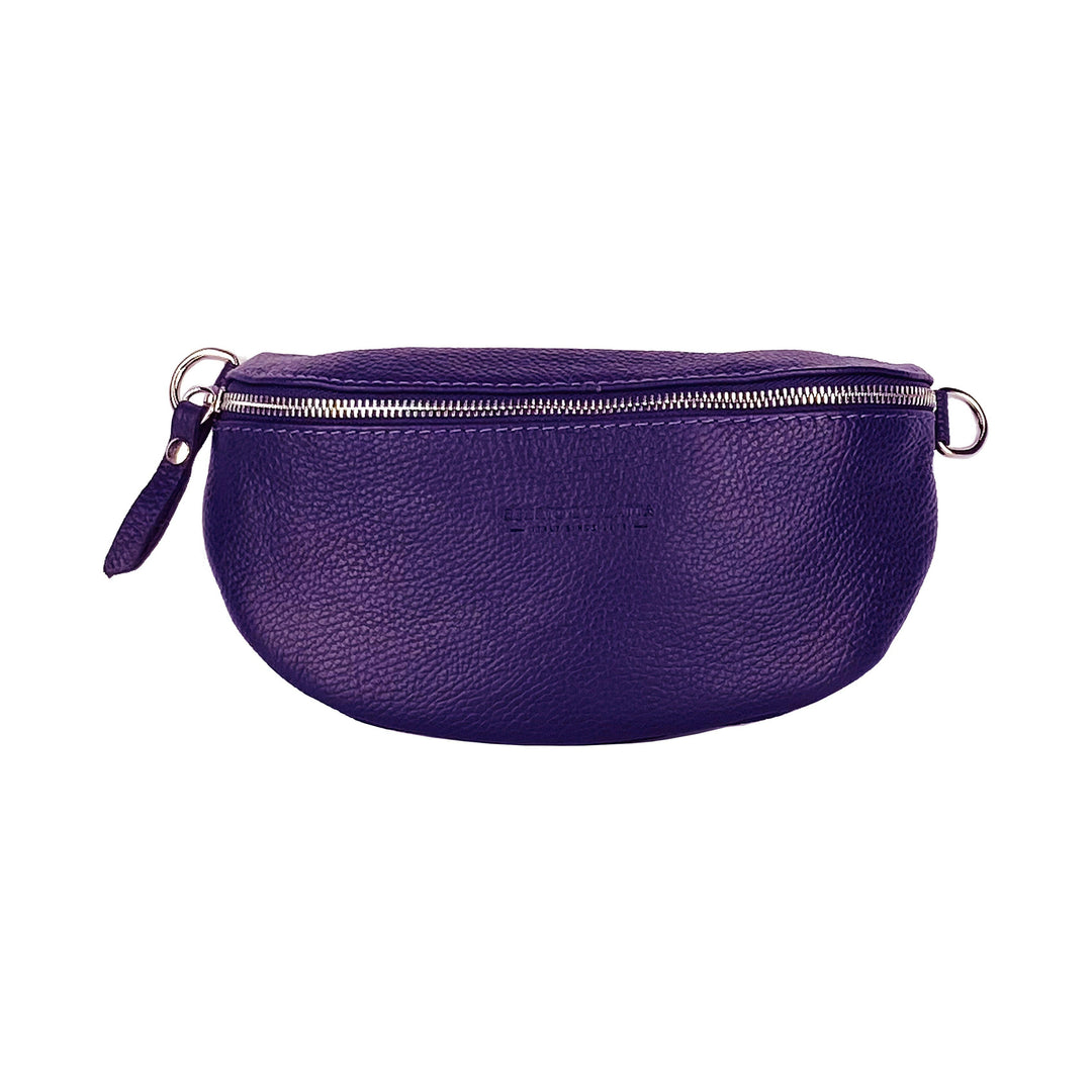 RB1015Y | Waist bag with removable shoulder strap in Genuine Leather Attachments with shiny nickel metal snap hooks - Purple color -1