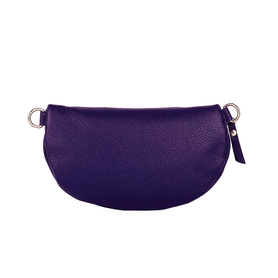 RB1015Y | Waist bag with removable shoulder strap in Genuine Leather Attachments with shiny nickel metal snap hooks - Purple color -2