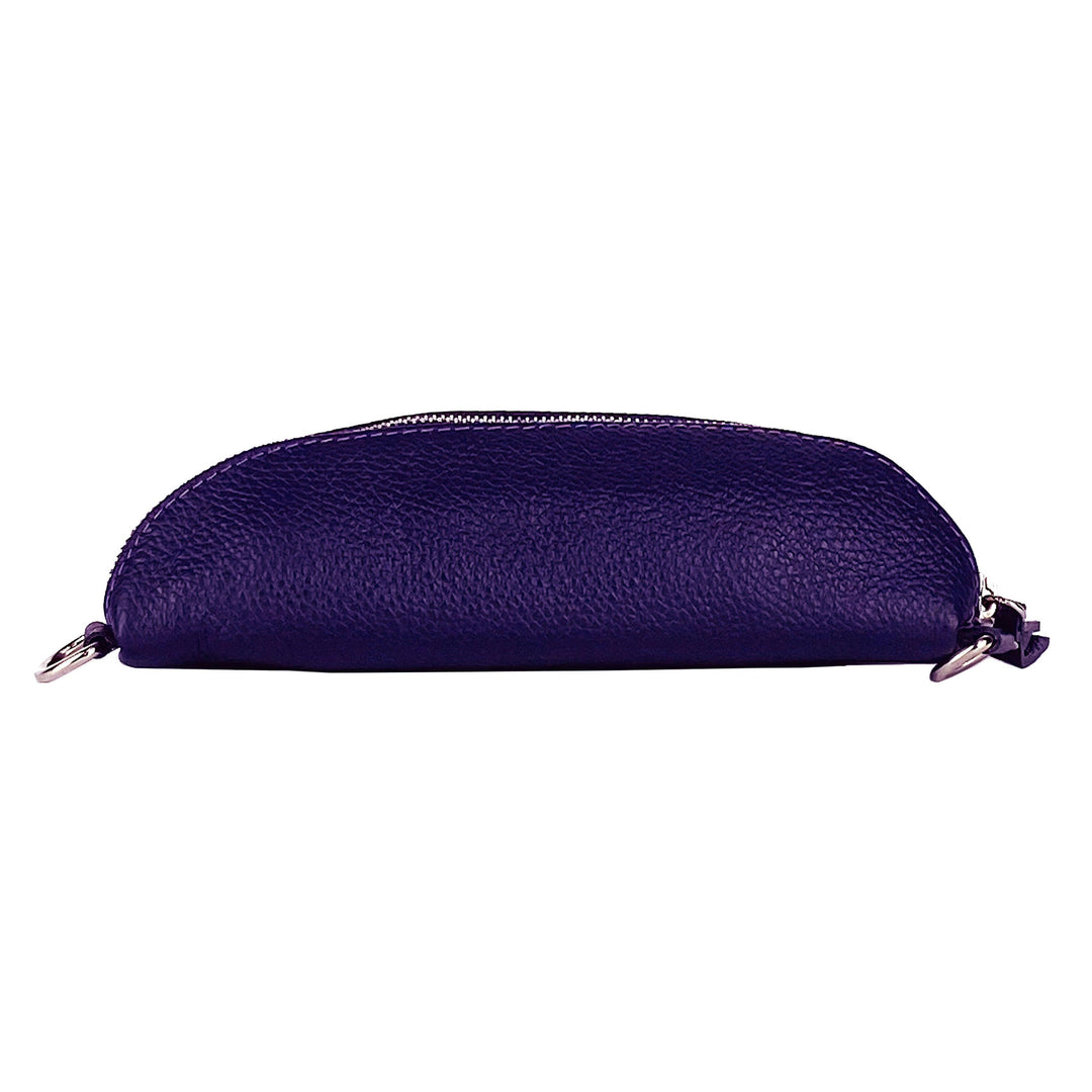 RB1015Y | Waist bag with removable shoulder strap in Genuine Leather Attachments with shiny nickel metal snap hooks - Purple color -3