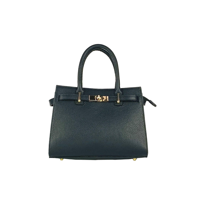 RB1016A | Women's handbag in genuine leather with removable shoulder strap. Attachments with shiny gold metal snap hooks - Black color -2