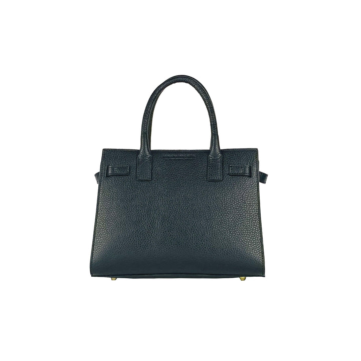 RB1016A | Women's handbag in genuine leather with removable shoulder strap. Attachments with shiny gold metal snap hooks - Black color -3