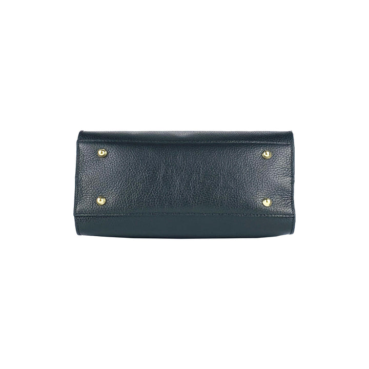 RB1016A | Women's handbag in genuine leather with removable shoulder strap. Attachments with shiny gold metal snap hooks - Black color -7