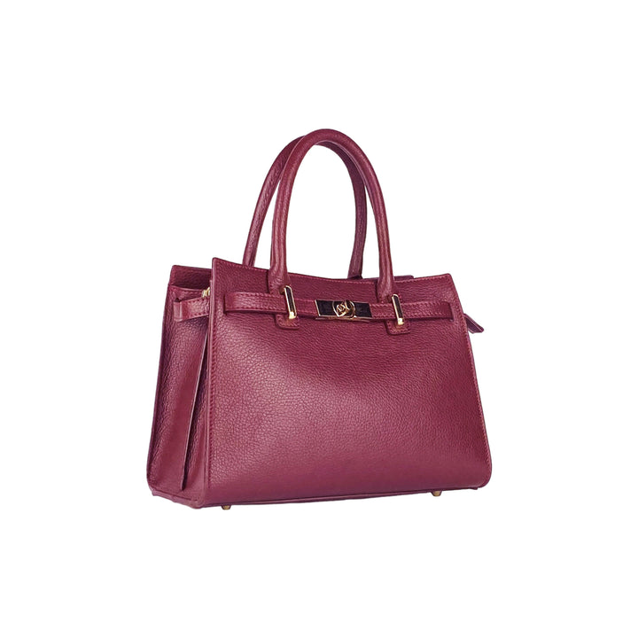 RB1016X | Women's handbag in genuine leather with removable shoulder strap. Attachments with shiny gold metal snap hooks. Bordeaux colour.-1