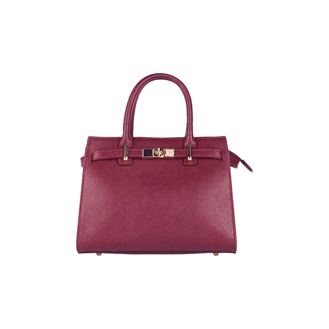 RB1016X | Women's handbag in genuine leather with removable shoulder strap. Attachments with shiny gold metal snap hooks. Bordeaux colour.-2