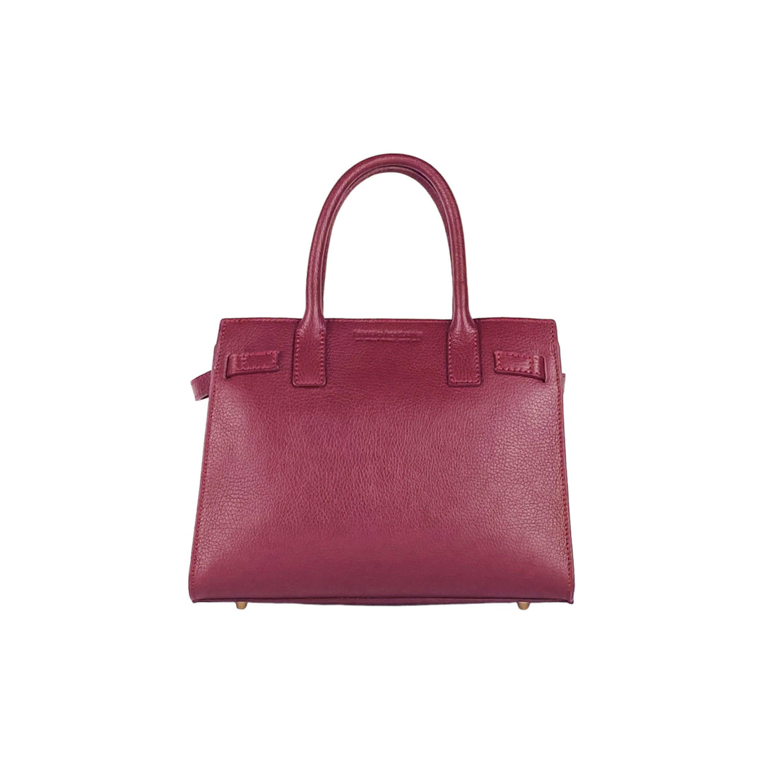 RB1016X | Women's handbag in genuine leather with removable shoulder strap. Attachments with shiny gold metal snap hooks. Bordeaux colour.-3