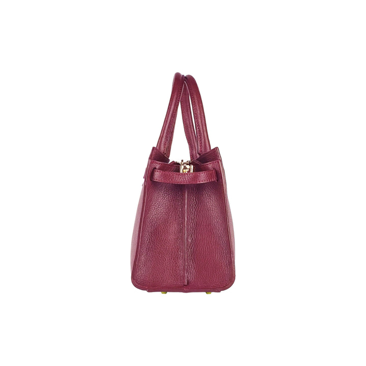 RB1016X | Women's handbag in genuine leather with removable shoulder strap. Attachments with shiny gold metal snap hooks. Bordeaux colour.-4