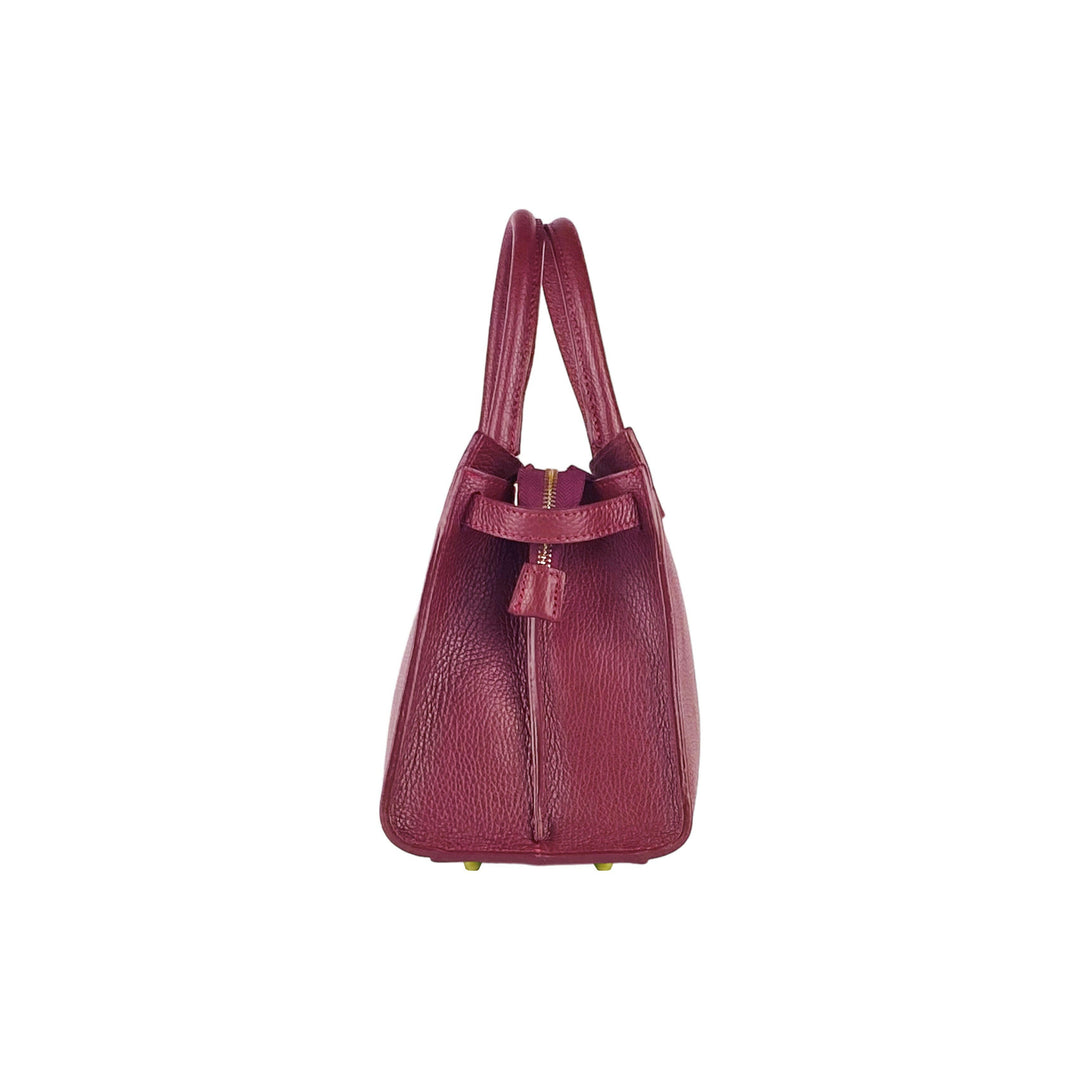 RB1016X | Women's handbag in genuine leather with removable shoulder strap. Attachments with shiny gold metal snap hooks. Bordeaux colour.-5