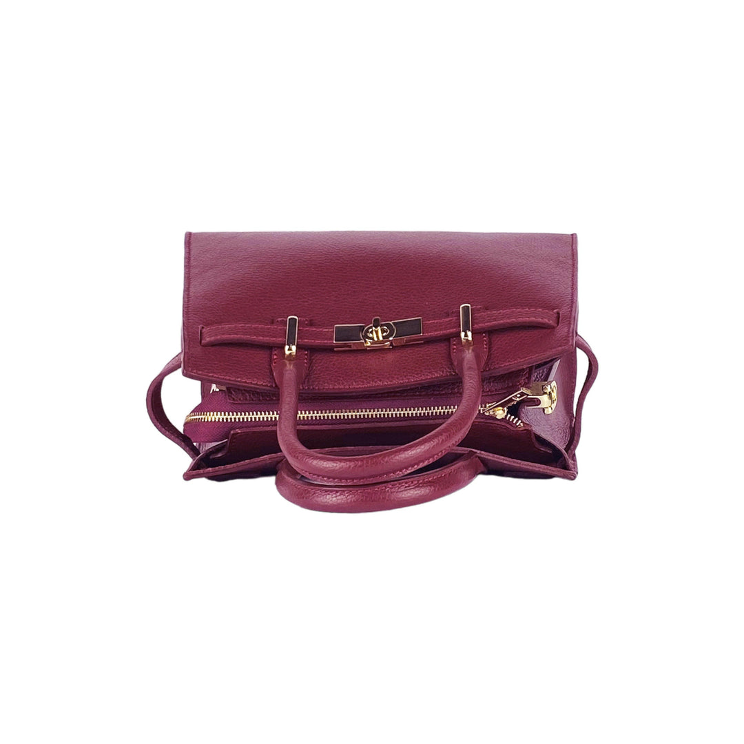 RB1016X | Women's handbag in genuine leather with removable shoulder strap. Attachments with shiny gold metal snap hooks. Bordeaux colour.-6
