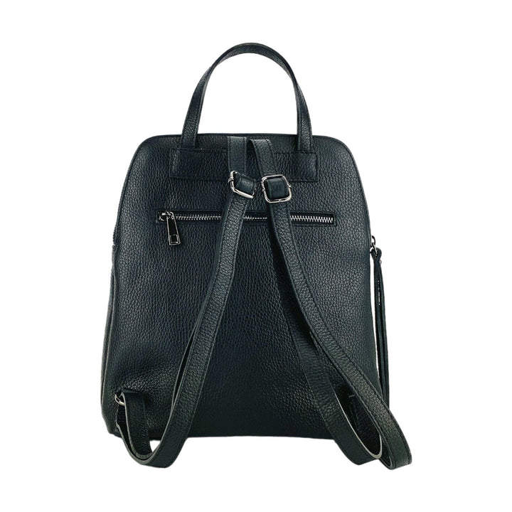 RB1018A | Genuine Leather Double Compartment Women's Backpack with adjustable shoulder straps. Gunmetal metal accessories - Black color -4