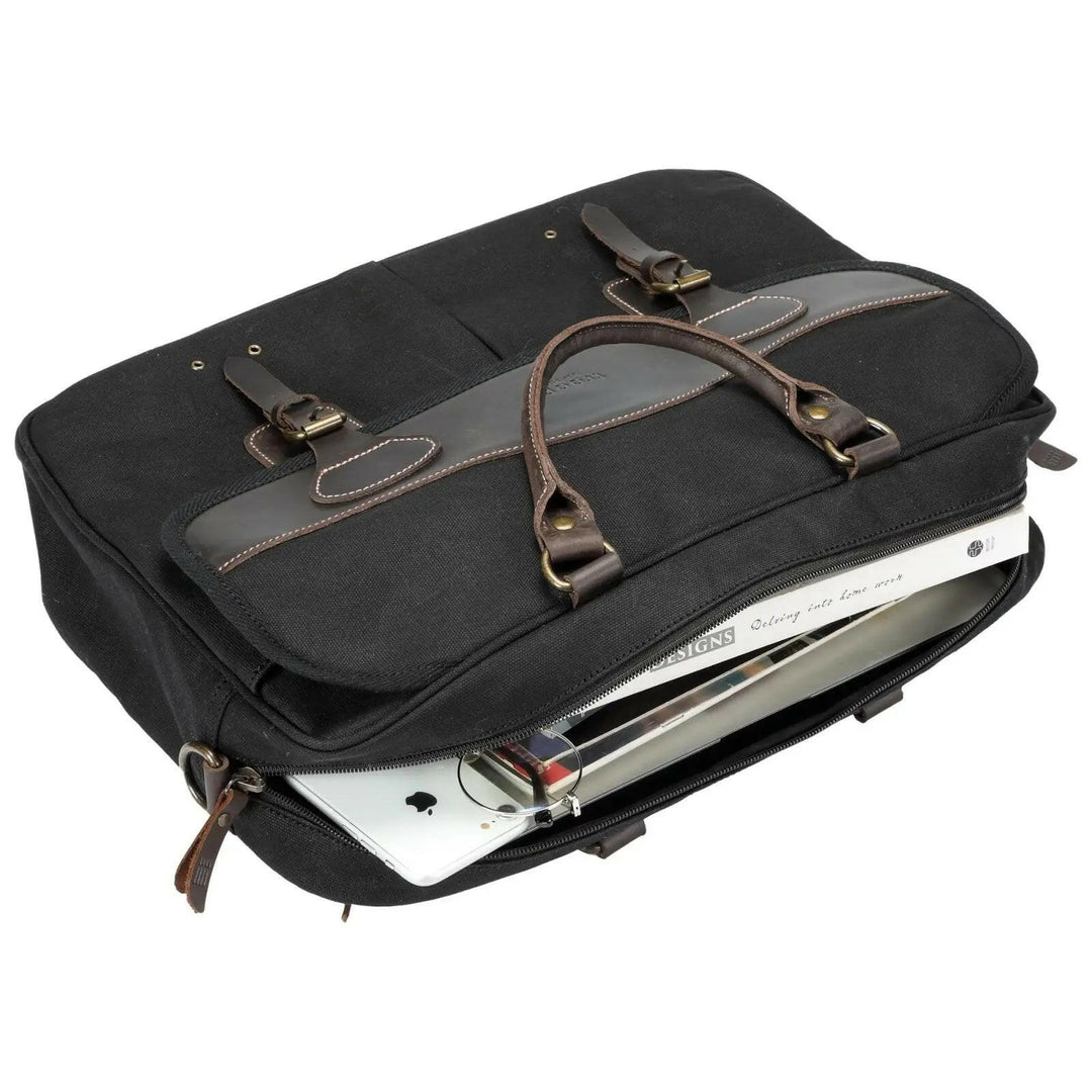TRP0545 Troop London Heritage Canvas Messenger Bag, Shoulder Bag, 15” Laptop Bag, Laptop Briefcase, Messenger Bag with Top Carry Handle - Shangri-La Fashion