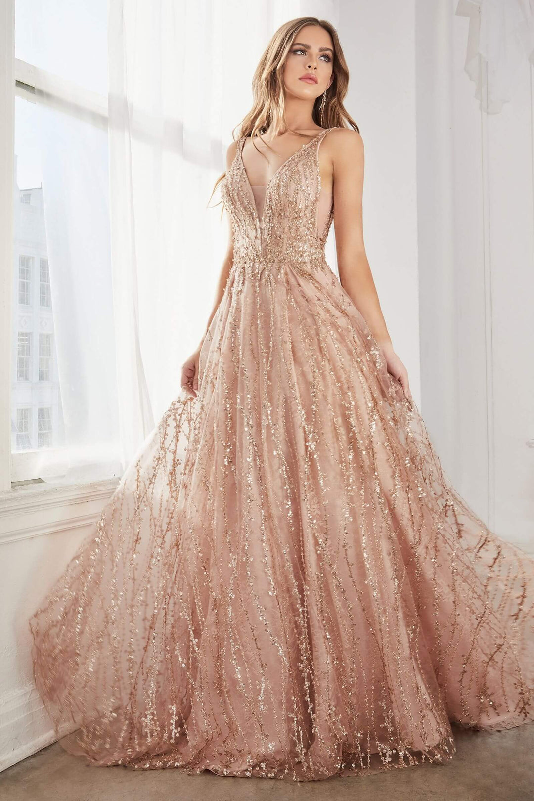 Embellished Glitter Lace Straps A-Line Long Ball Gown CDC32 Sale | Shangri-La Fashion
