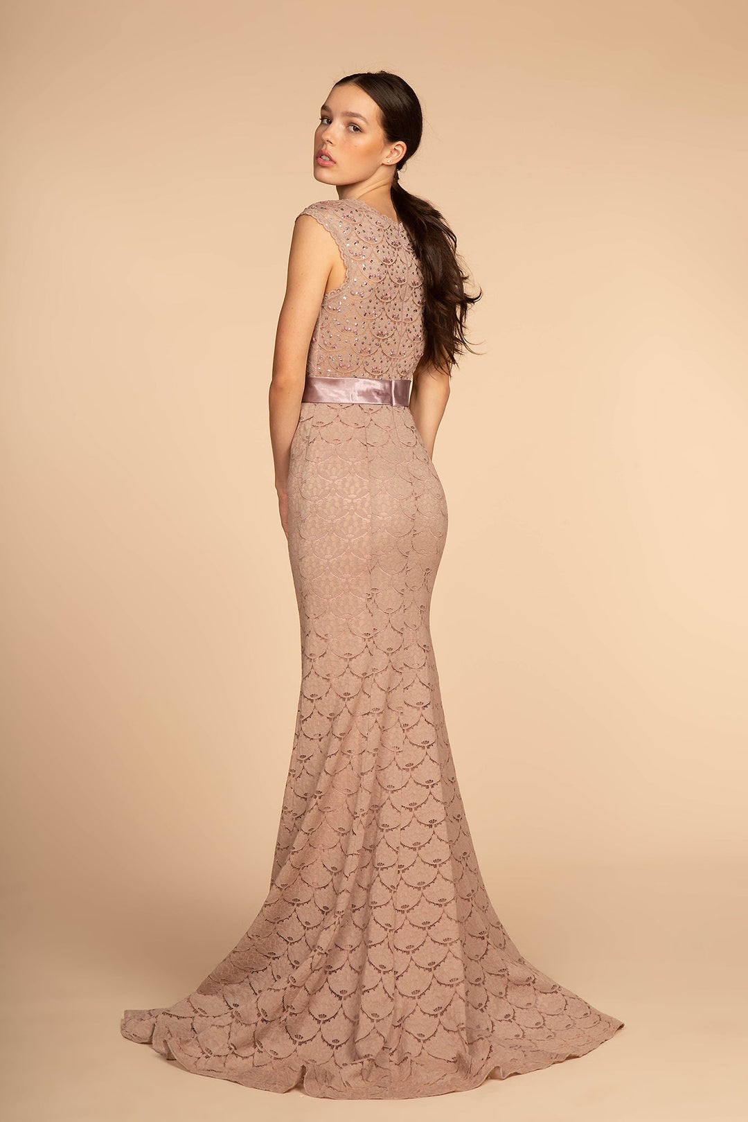 Jewel Embellished Bodice Lace Long Dress GLGL2613 | Shangri-La Fashion