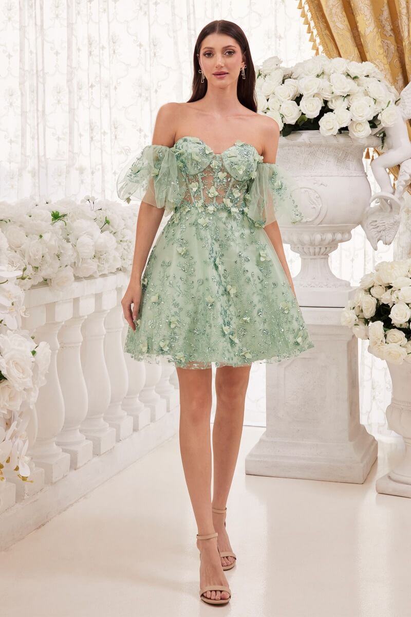 3D Floral Applique Strapless Babydoll Short Cocktail Dress CDKV1089 | Shangri-La Fashion