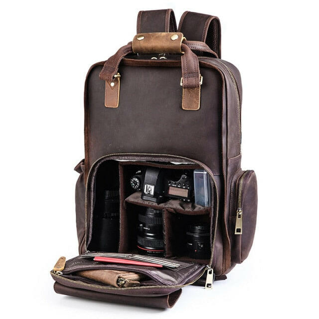 The Gaetano | Large Leather Backpack Camera Bag with Tripod Holder-1