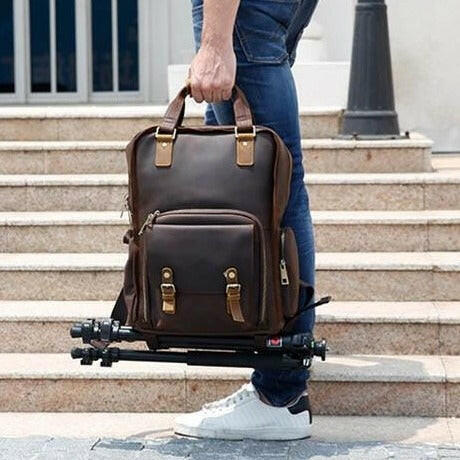 The Gaetano | Large Leather Backpack Camera Bag with Tripod Holder-16