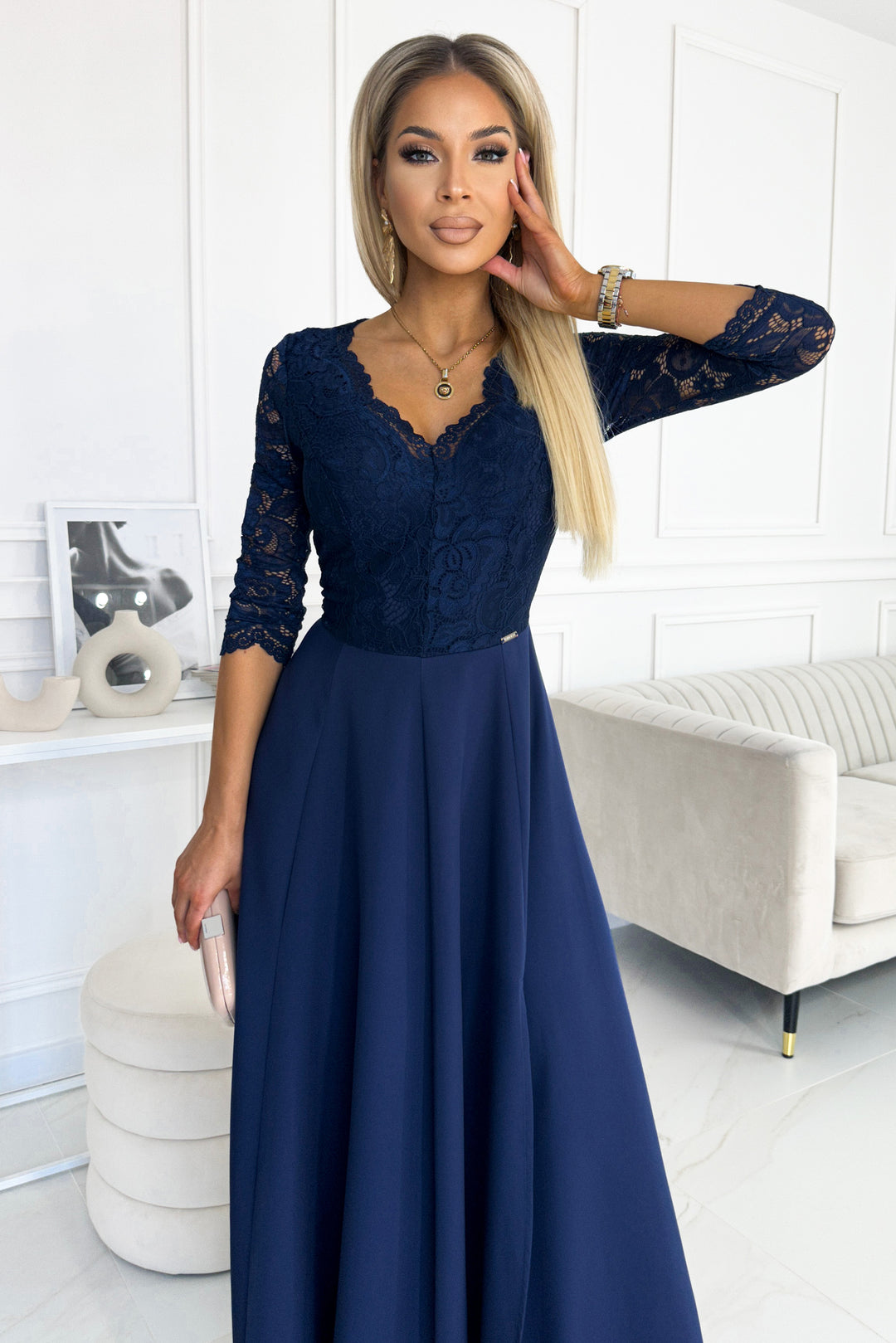 Numoco 309-6 AMBER elegant lace long dress with a... | Shangri-La Fashion