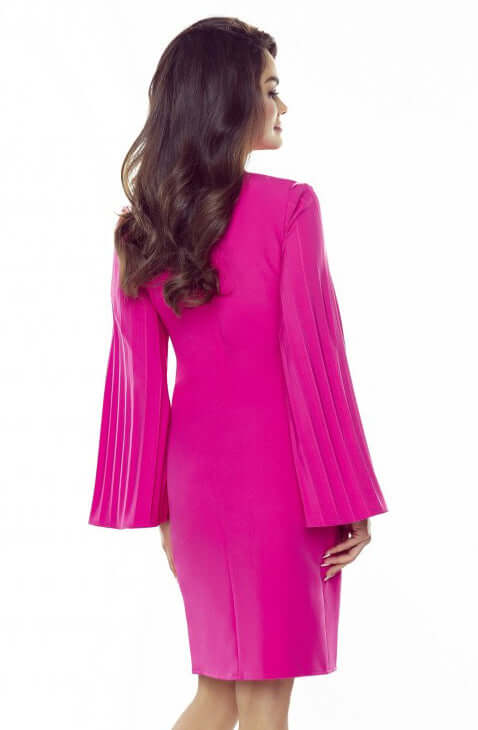 Bergamo 438-3 Dress with pleated sleeves and pockets - Fuchsia | Shangri-La Fashion