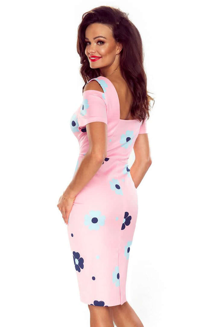 Bergamo 440-4 Elegant dress with short sleeves - pink with flowers | Shangri-La Fashion